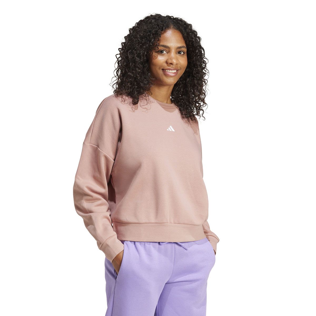 adidas Womens Feel Cozy Fleece Small Logo Crew Sweatshirt