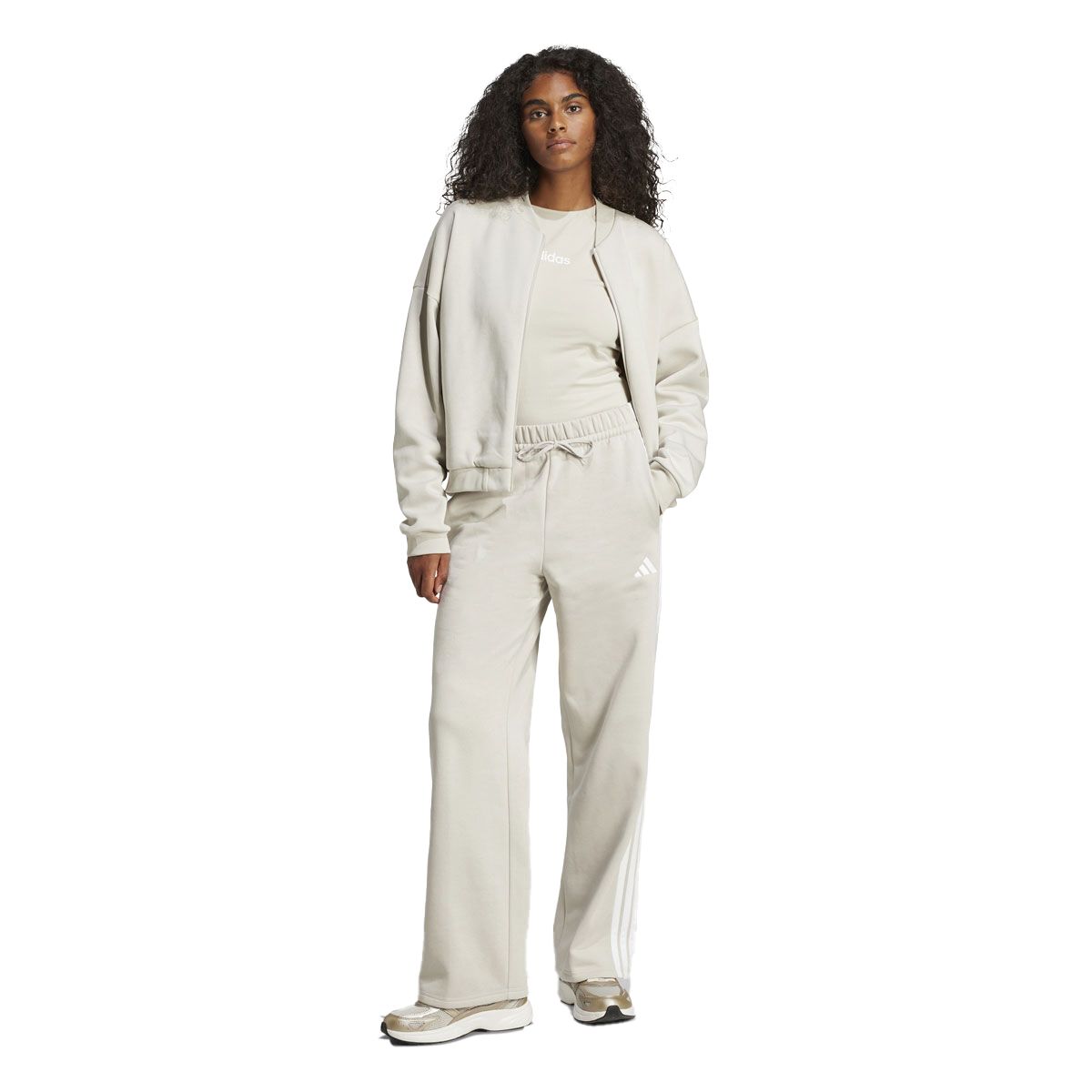 adidas Womens Essentials Fleece 3-Stripes Open Hem Track Pants
