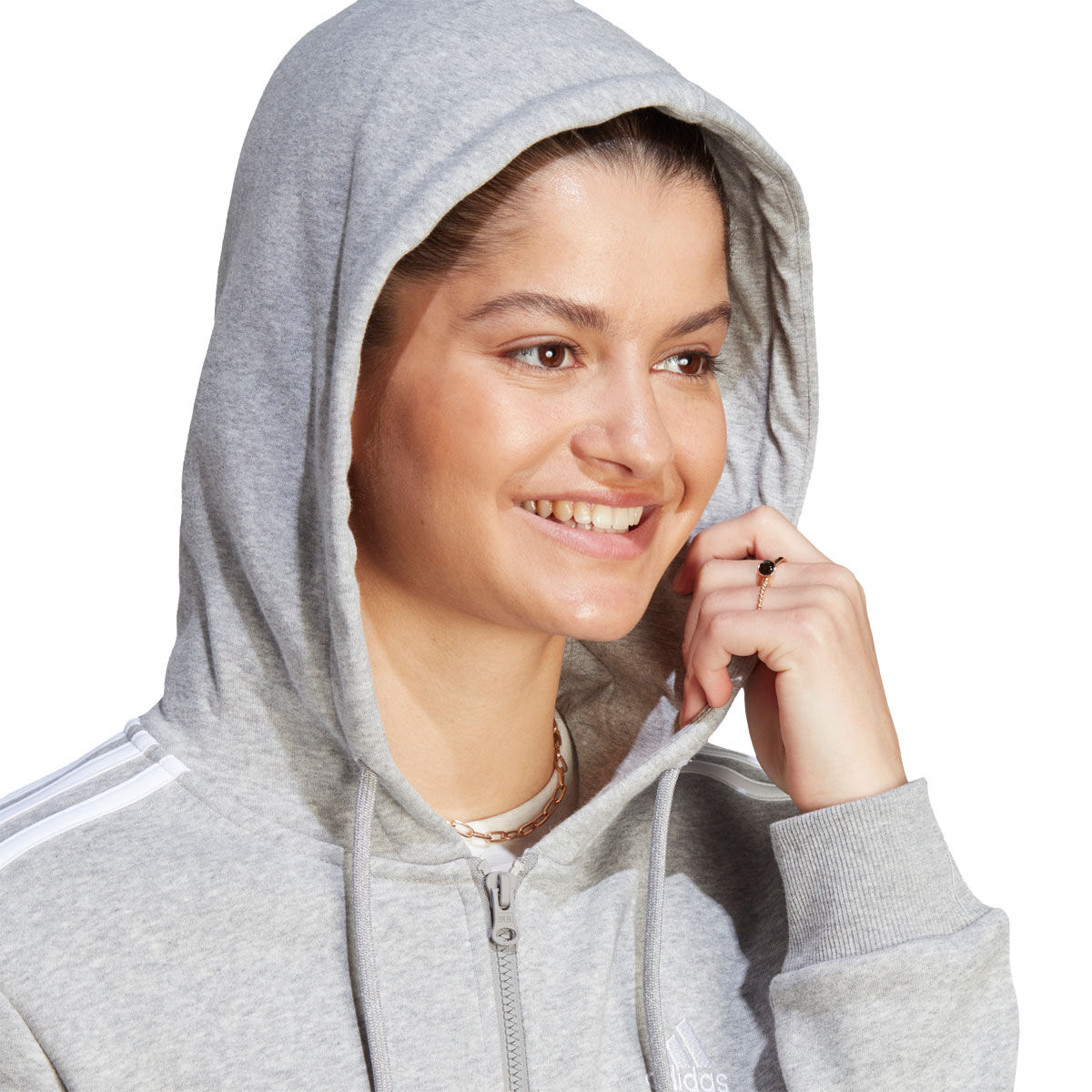 adidas Womens Essentials Fleece 3-Stripes Full Zip Hoodie