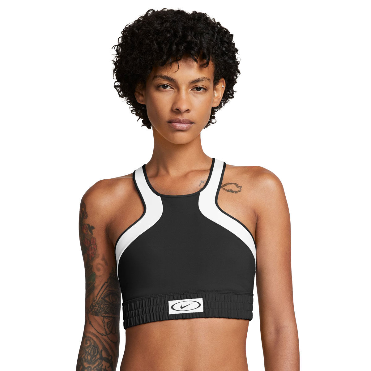 Nike Womens High Neck Dri-FIT Colourblock Lightly-Lined Sports Bra