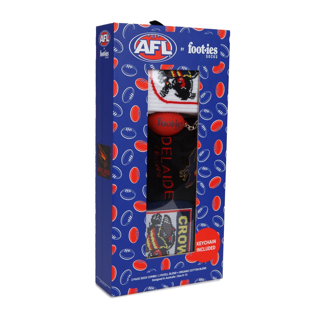 Footies Adelaide Crows 3 Pack Socks Gift Box