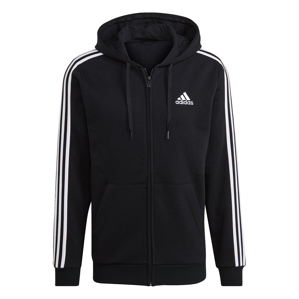 adidas Mens Essentials 3-Stripes Full Zip Fleece Hoodie