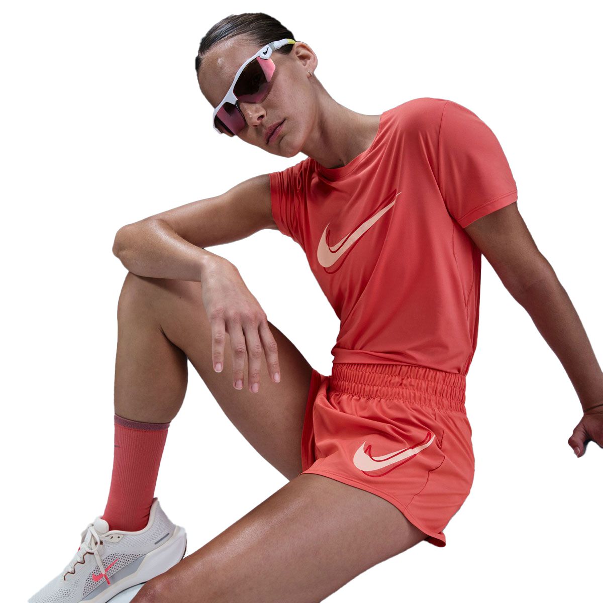 Nike Womens One Swoosh Dri-FIT Mid Rise Brief-Lined Running Shorts