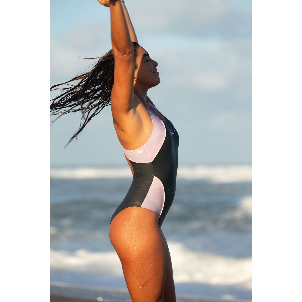 Roxy Womens Active Colour Block Crop Swim Top