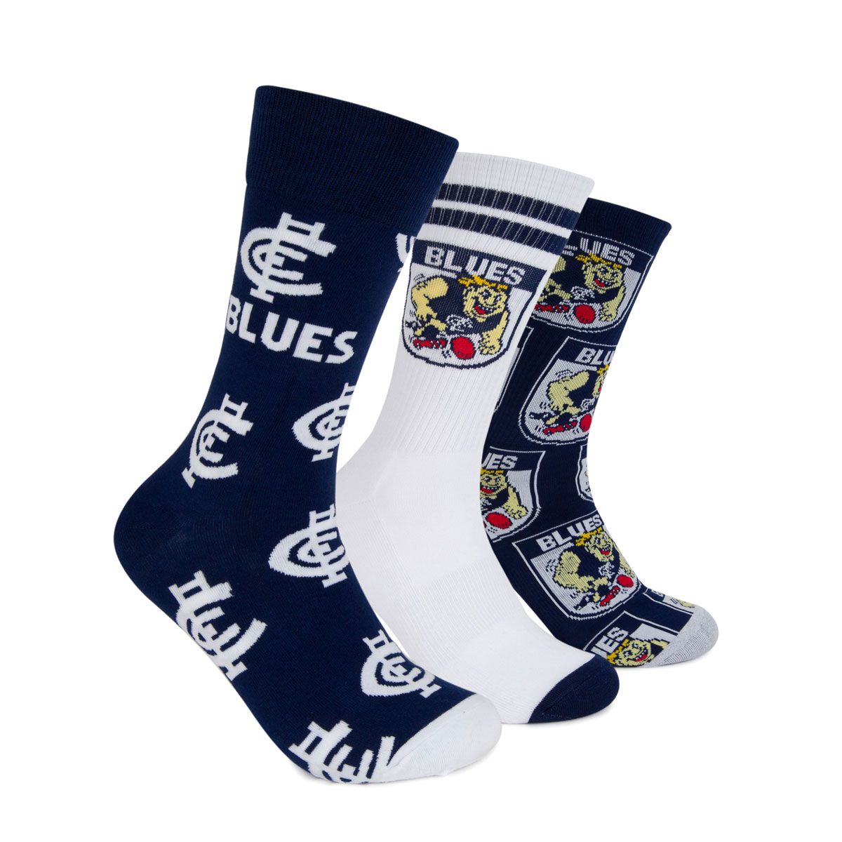 Footies Carlton Blues 3 Pack Socks Gift Box