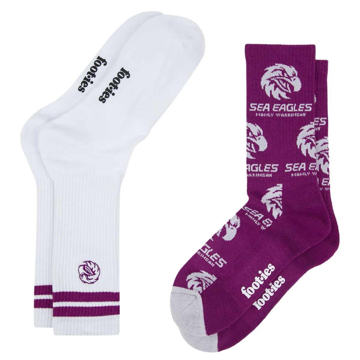 Footies Manly Warringah Sea Eagles 2025 Sneaker Socks 2 Pack