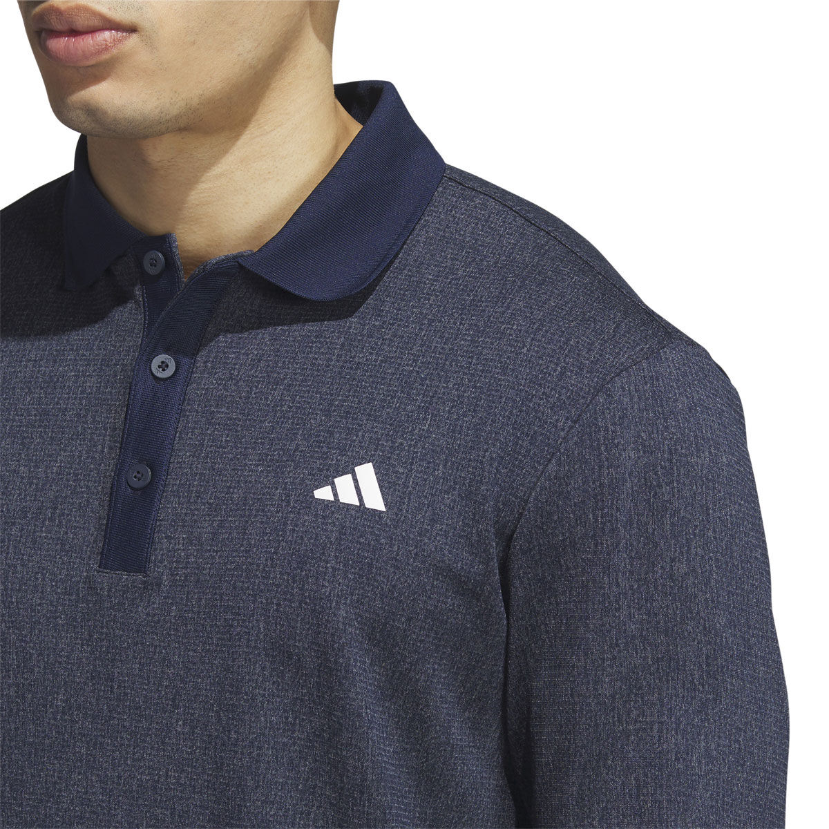 adidas Mens Essentials Heathered Long Sleeve Golf Polo