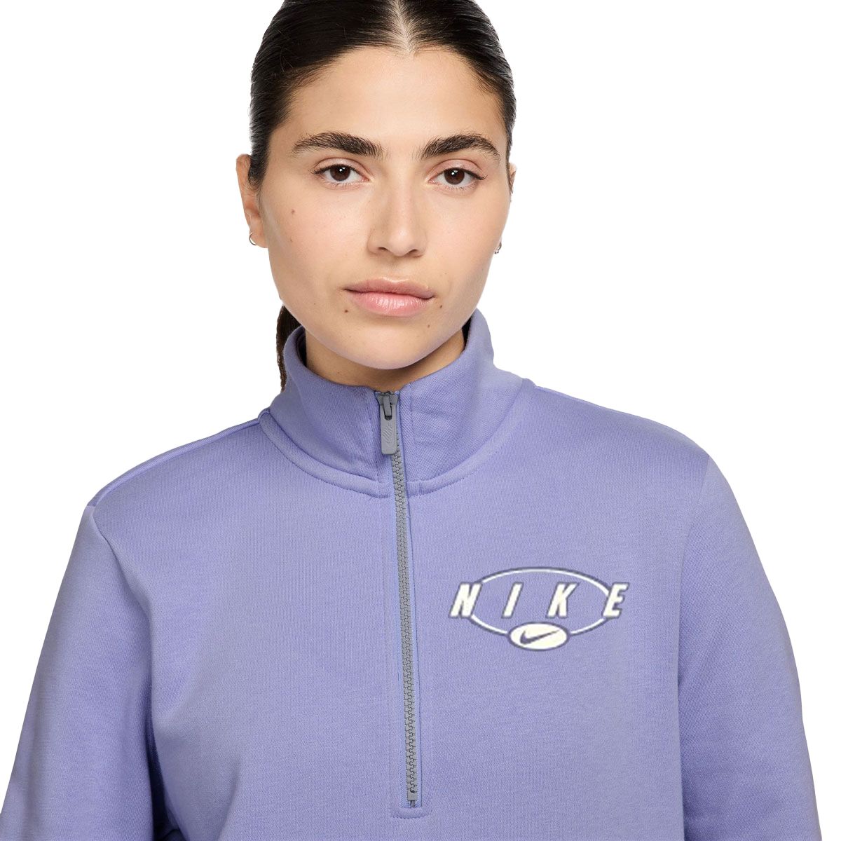 Nike Womens Sportswear Club Fleece Mock Neck Half Zip Graphic Sweatshirt