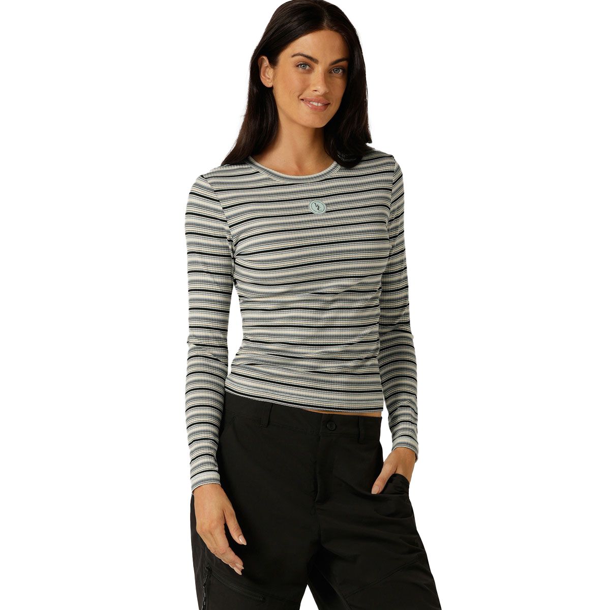 Lorna Jane Womens Movement Stripe Rib Long Sleeve Tee