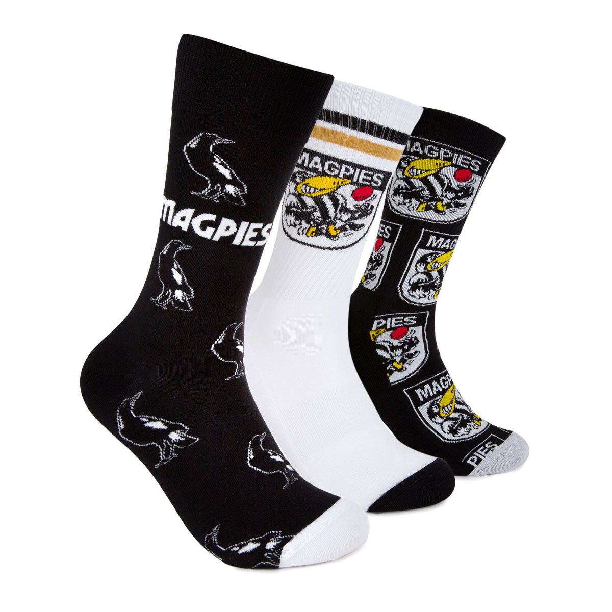 Footies Collingwood Magpies 3 Pack Socks Gift Box