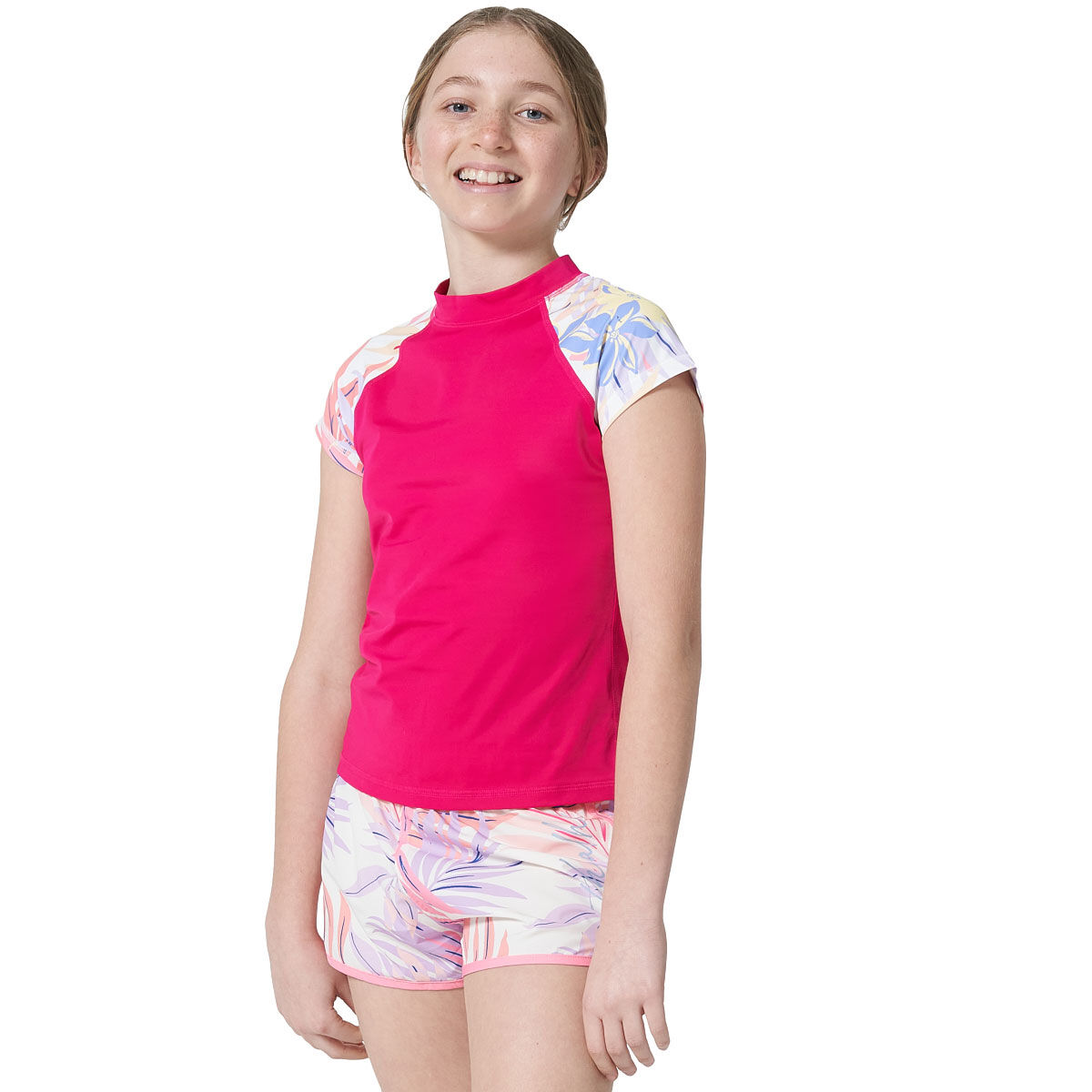 Tahwalhi Girls Psychedelic Palm Short Sleeve Sun Top