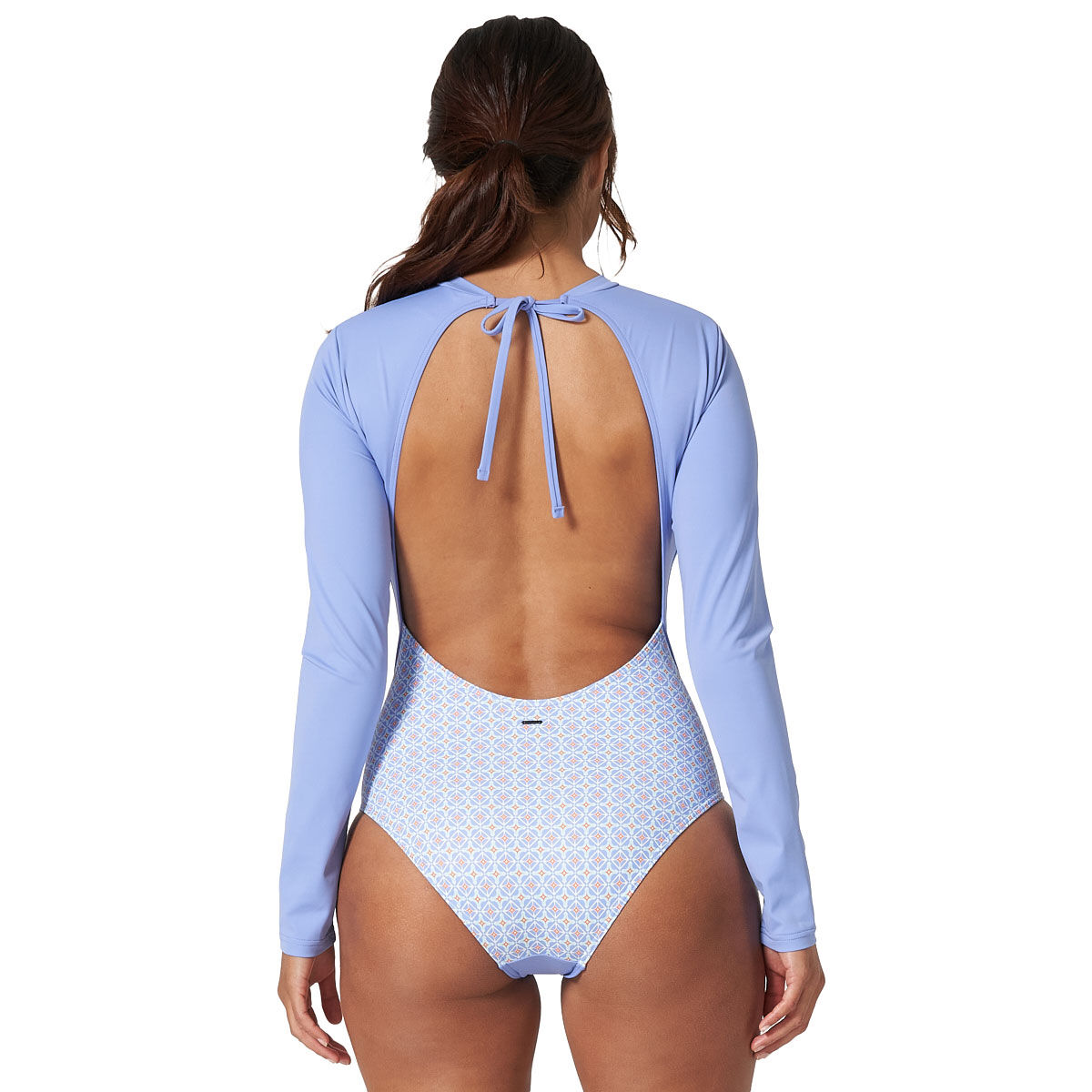 Tahwalhi Womens Nostalgic Geo Long Sleeve Open Back One Piece Swimsuit