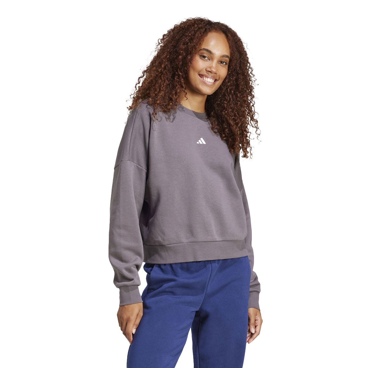 adidas Womens Feel Cozy Fleece Small Logo Crew Sweatshirt