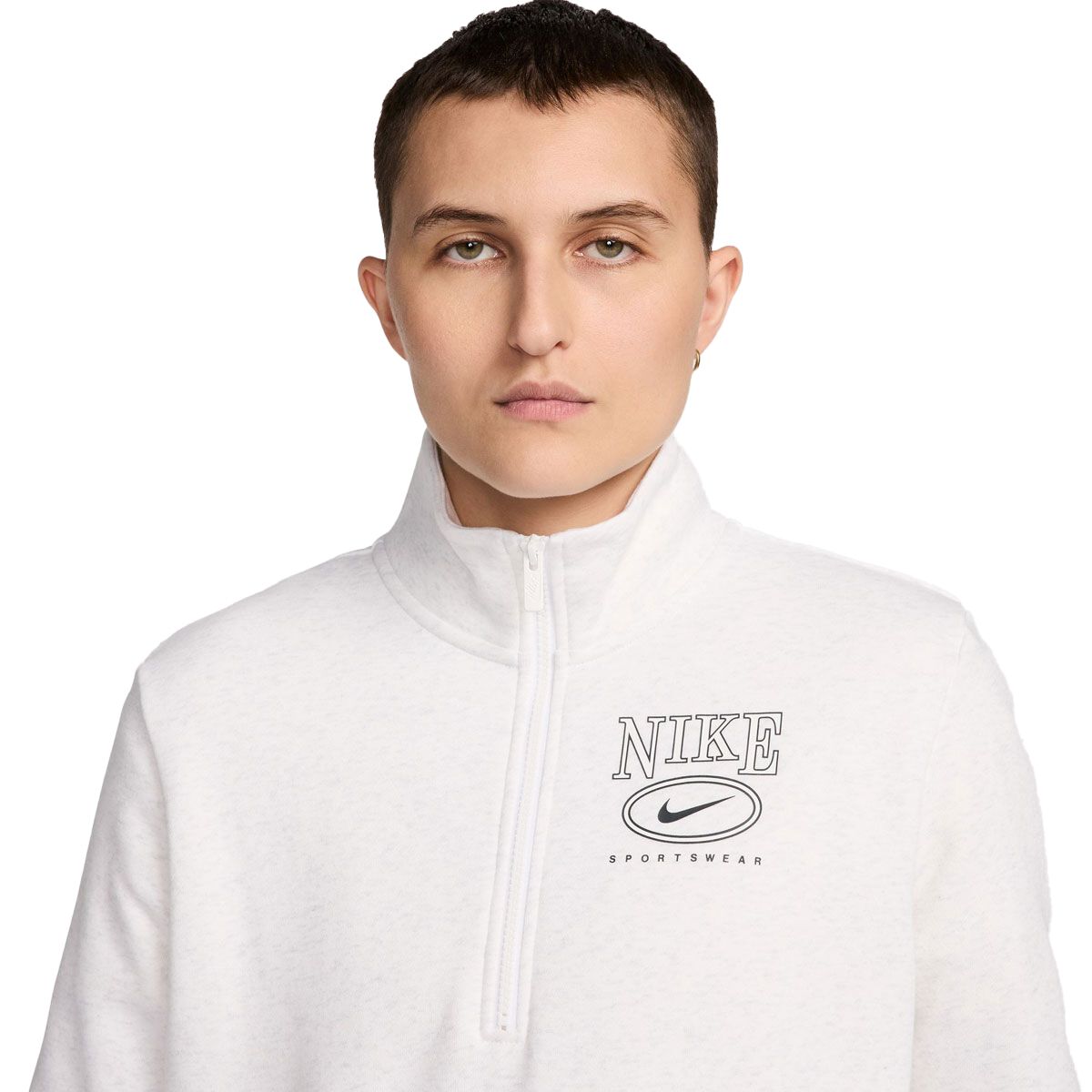 Nike Womens Sportswear Club Fleece Mock Neck Half Zip Graphic Sweatshirt