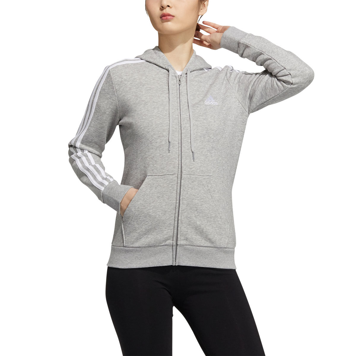 adidas Womens Essentials Fleece 3-Stripes Full Zip Hoodie