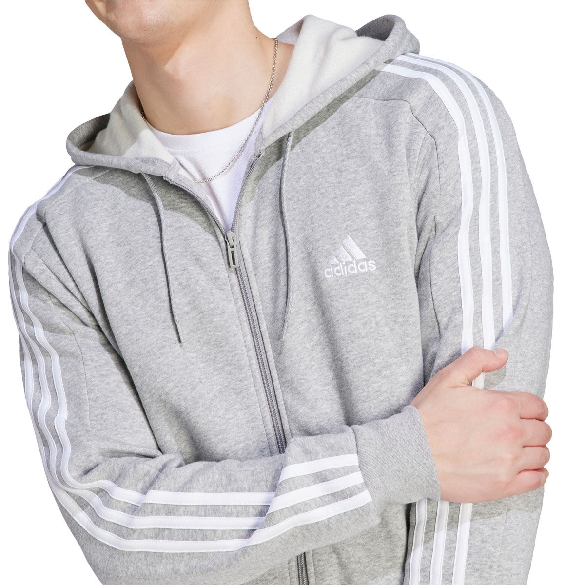 adidas Mens Essentials 3-Stripes Full Zip Fleece Hoodie