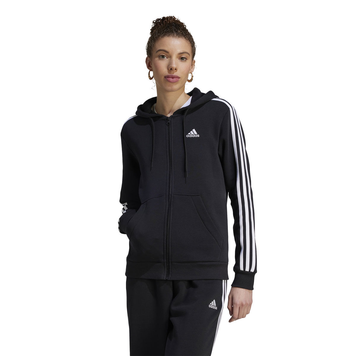 adidas Womens Essentials Fleece 3-Stripes Full Zip Hoodie