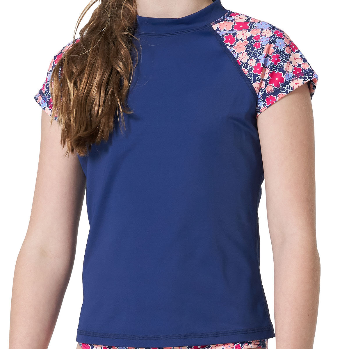Tahwalhi Girls Floral Stripe Short Sleeve Sun Top