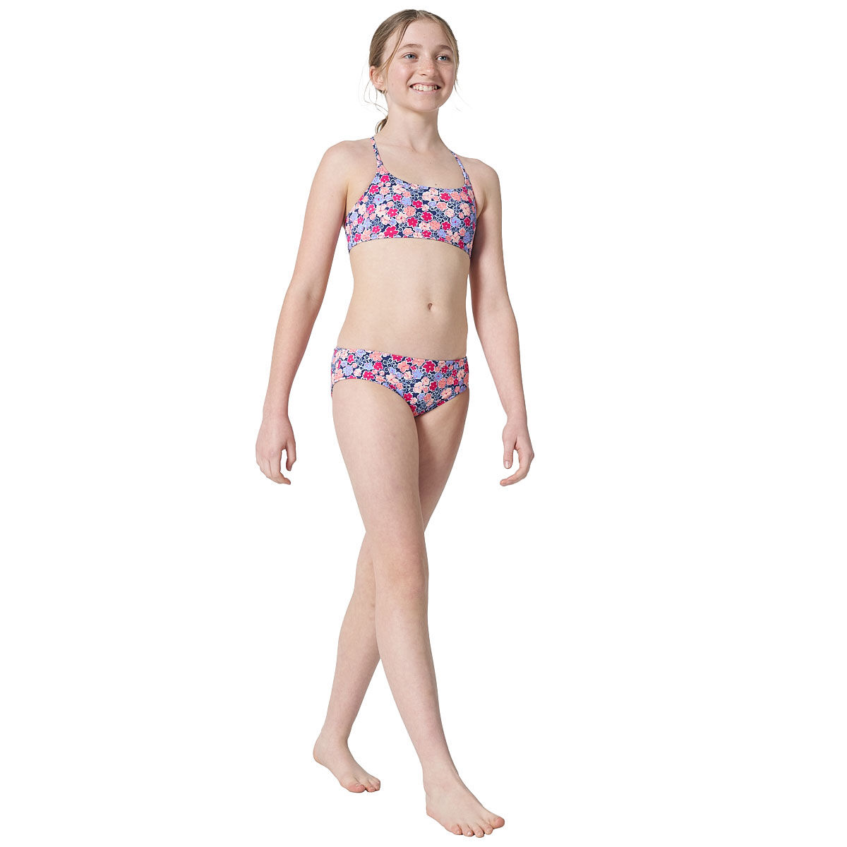 Tahwalhi Girls Reversible Floral Stripe Bikini Set Print 14