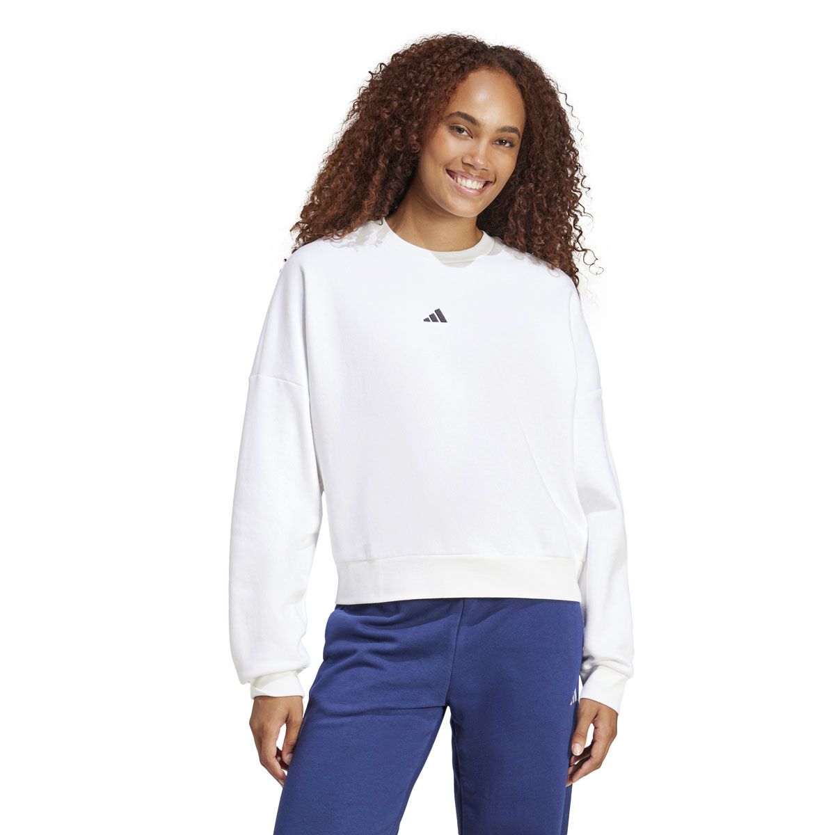 adidas Womens Feel Cozy Fleece Small Logo Crew Sweatshirt