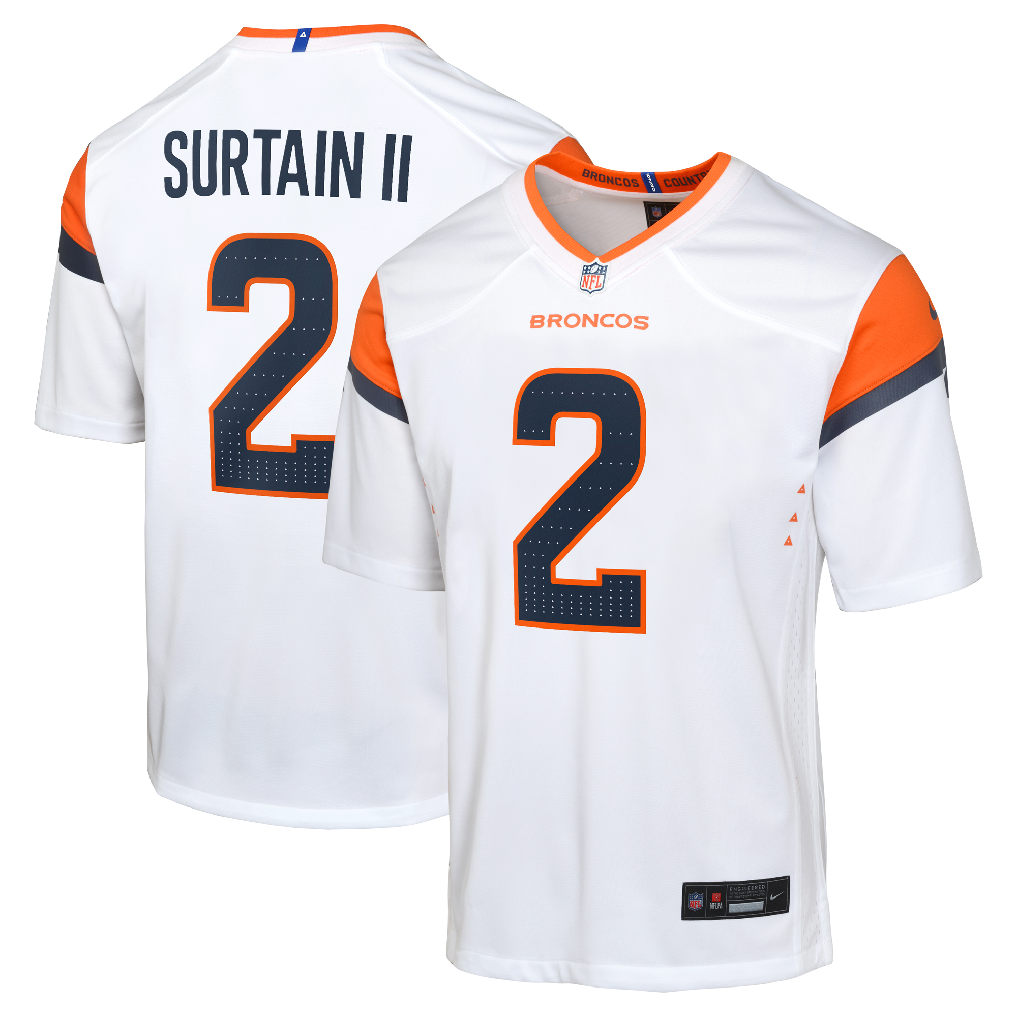 Denver Broncos Road Game Jersey - White - Patrick Surtain II - Youth