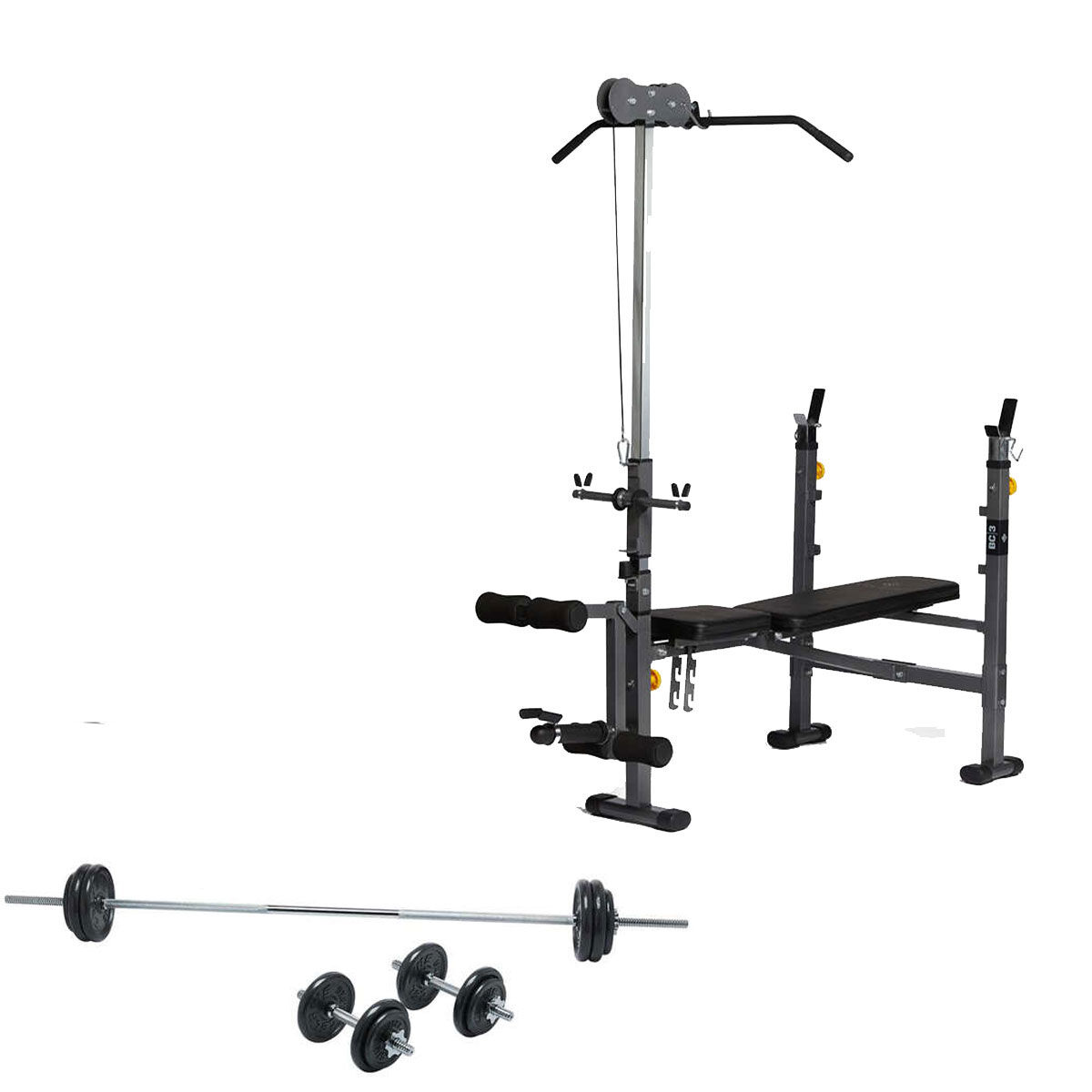 Celsius BC3 Bench, Lat Attachment and 50kg Weight Set