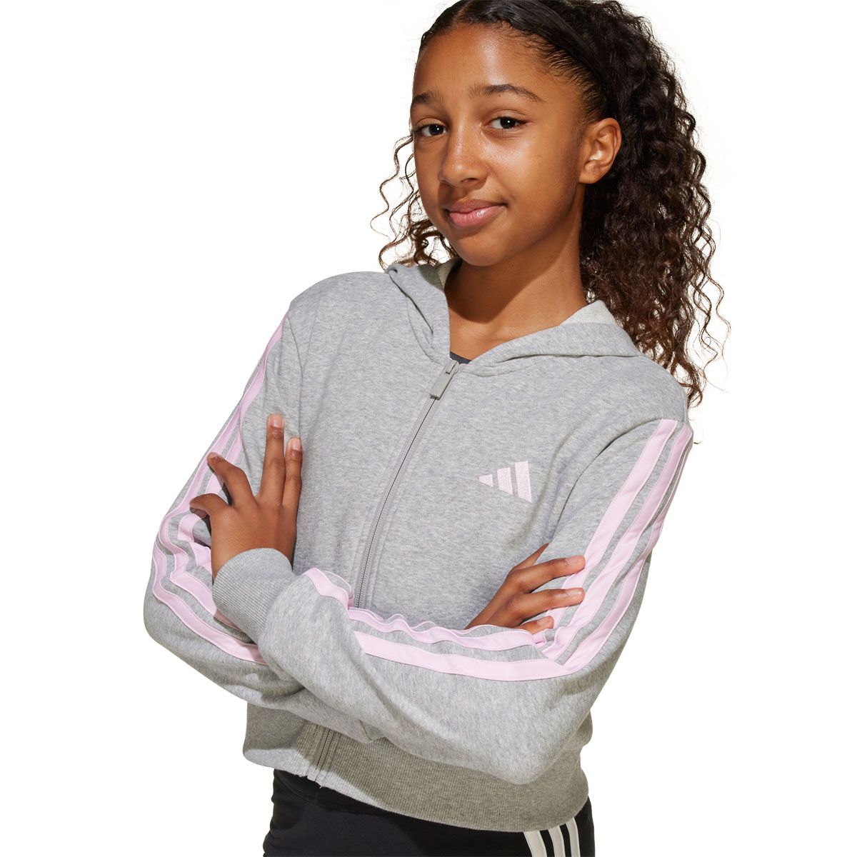 adidas Junior Essentials 3-Stripes Full Zip Crop Hoodie