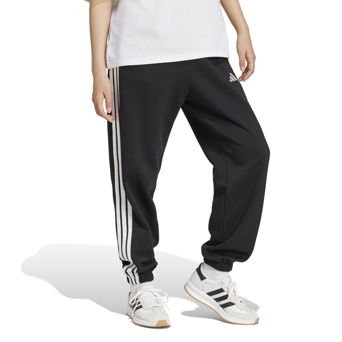 adidas Womens Essentials Fleece 3-Stripes Loose Fit Track Pants