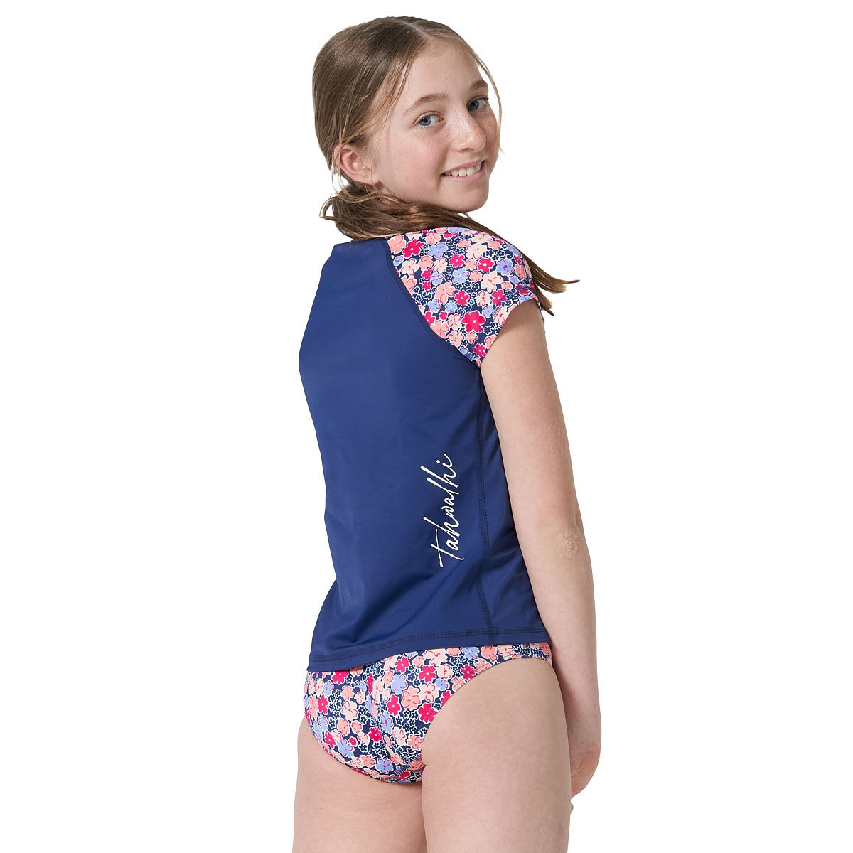 Tahwalhi Girls Floral Stripe Short Sleeve Sun Top