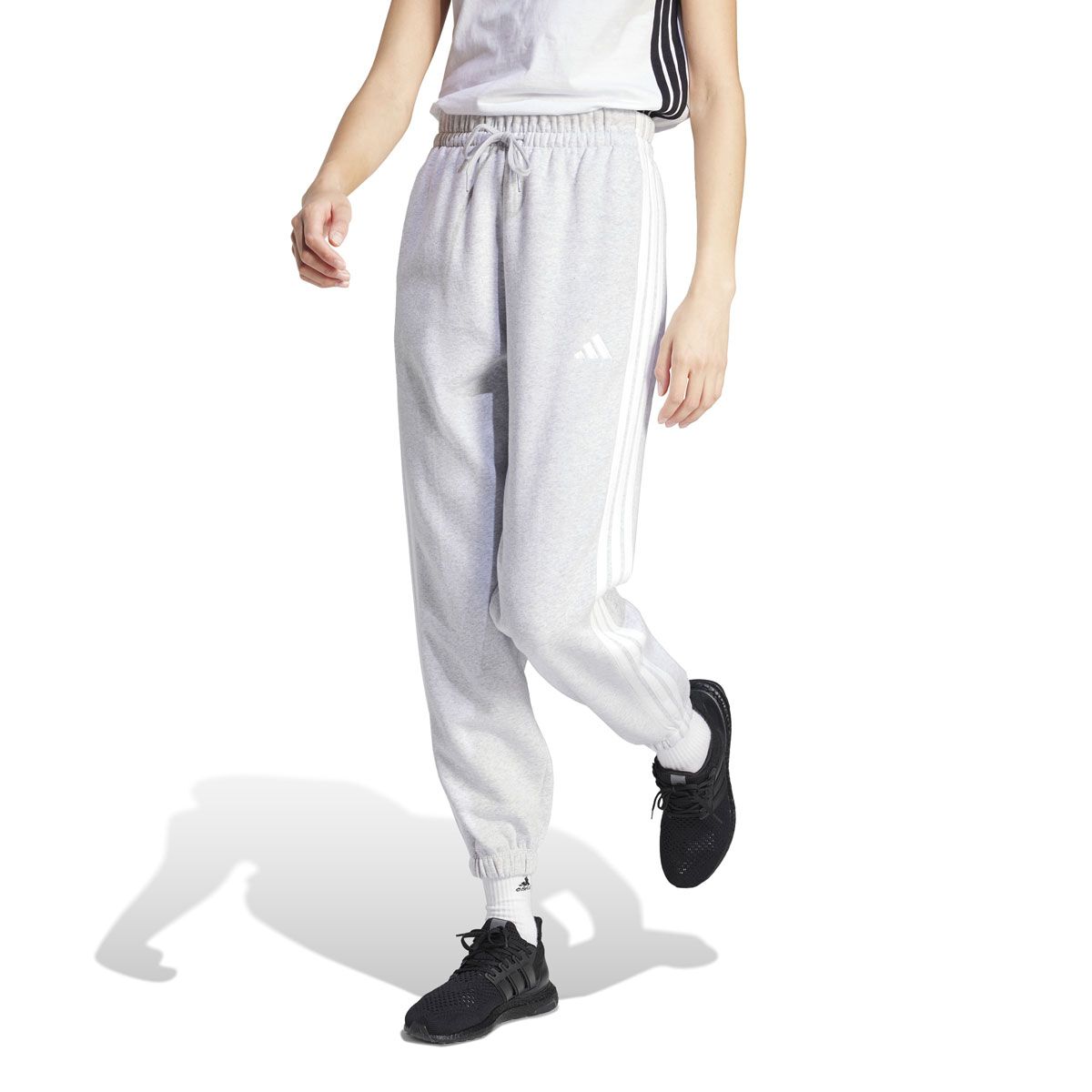 adidas Womens Essentials Fleece 3-Stripes Loose Fit Track Pants