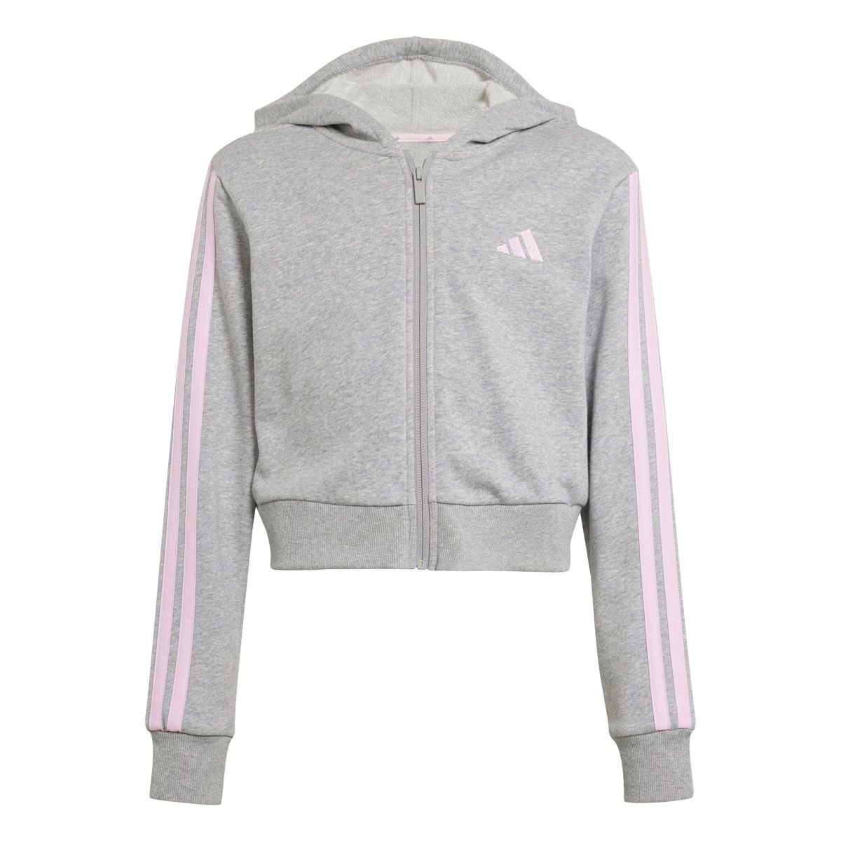 adidas Junior Essentials 3-Stripes Full Zip Crop Hoodie