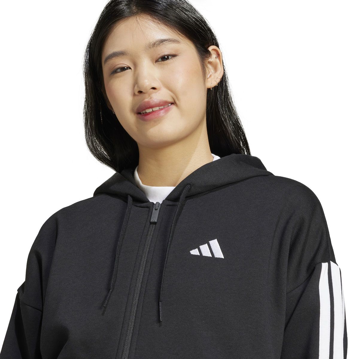 adidas Womens Essentials Fleece 3-Stripes Full Zip Hoodie