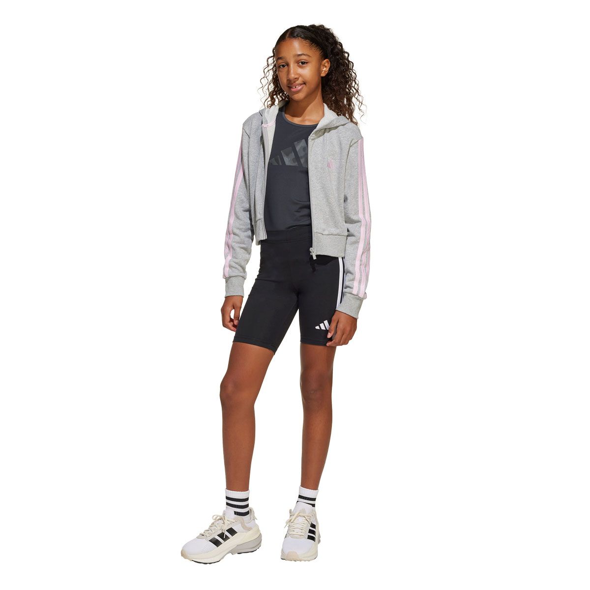 adidas Junior Essentials 3-Stripes Full Zip Crop Hoodie