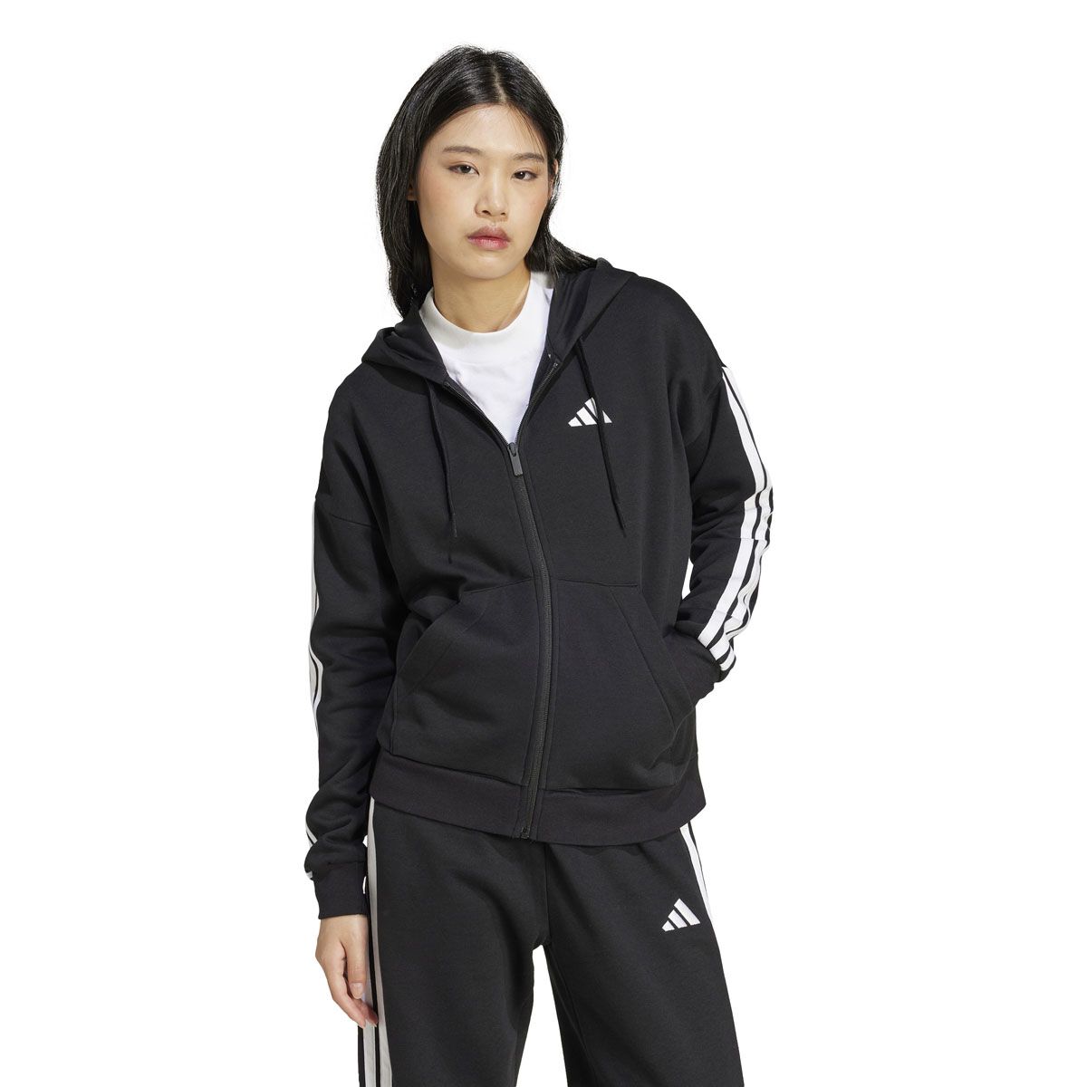 adidas Womens Essentials Fleece 3-Stripes Full Zip Hoodie