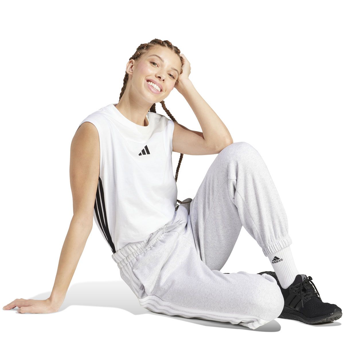 adidas Womens Essentials Fleece 3-Stripes Loose Fit Track Pants