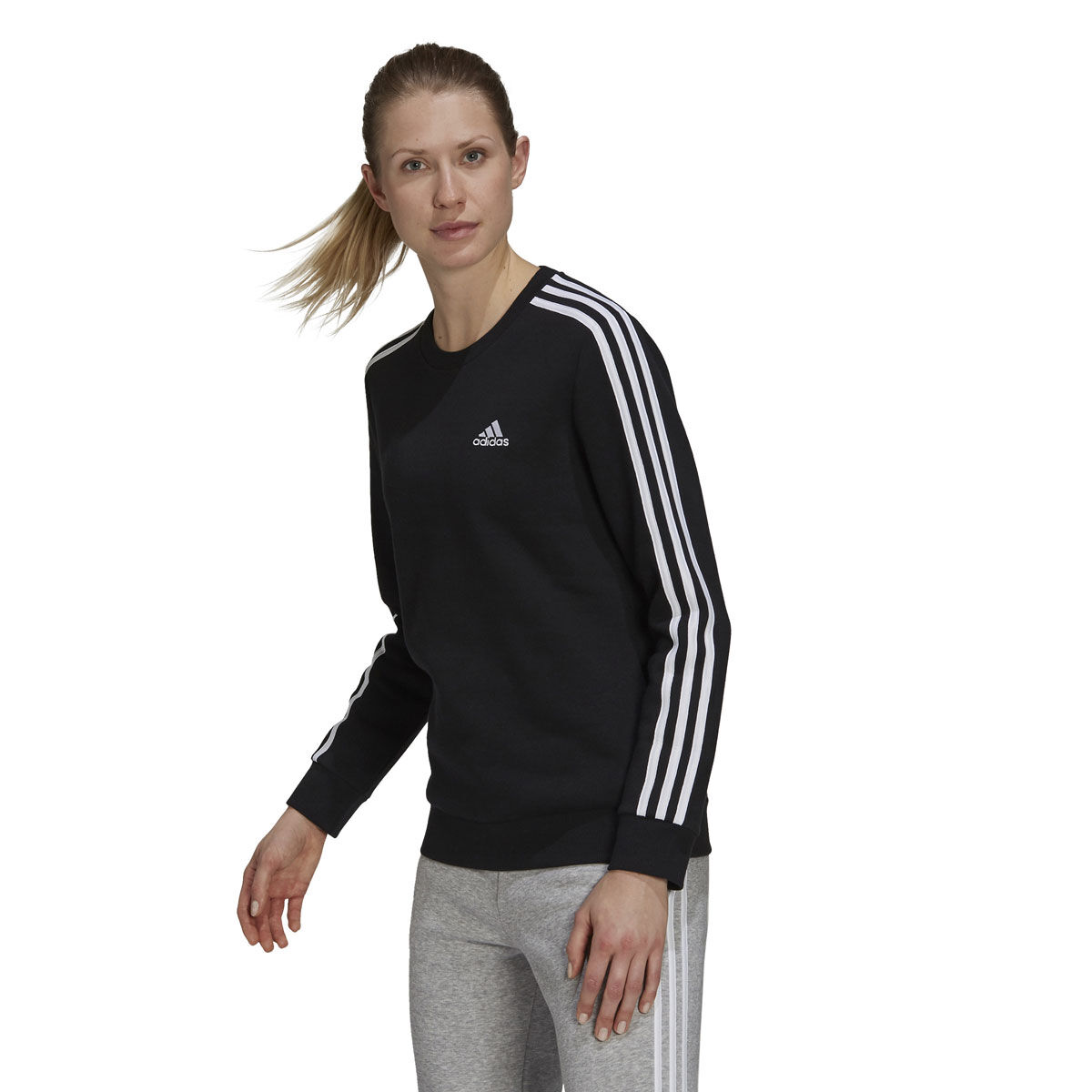 adidas Womens Essentials Fleece 3-Stripes Crew Sweatshirt