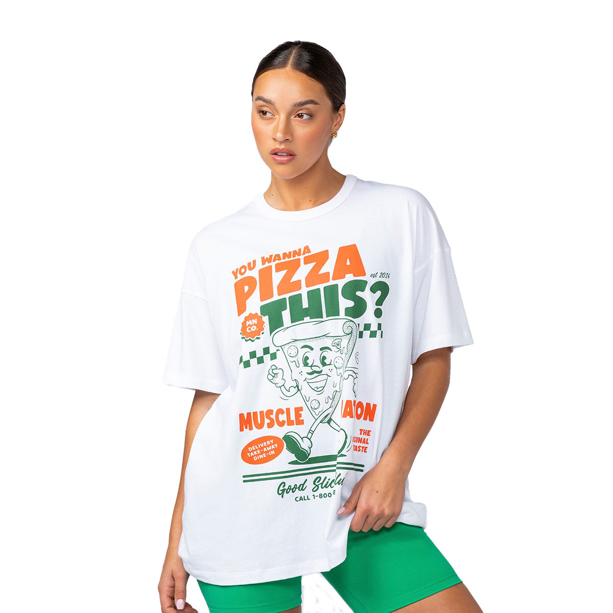 Muscle Nation Womens Pizza This Oversized Tee