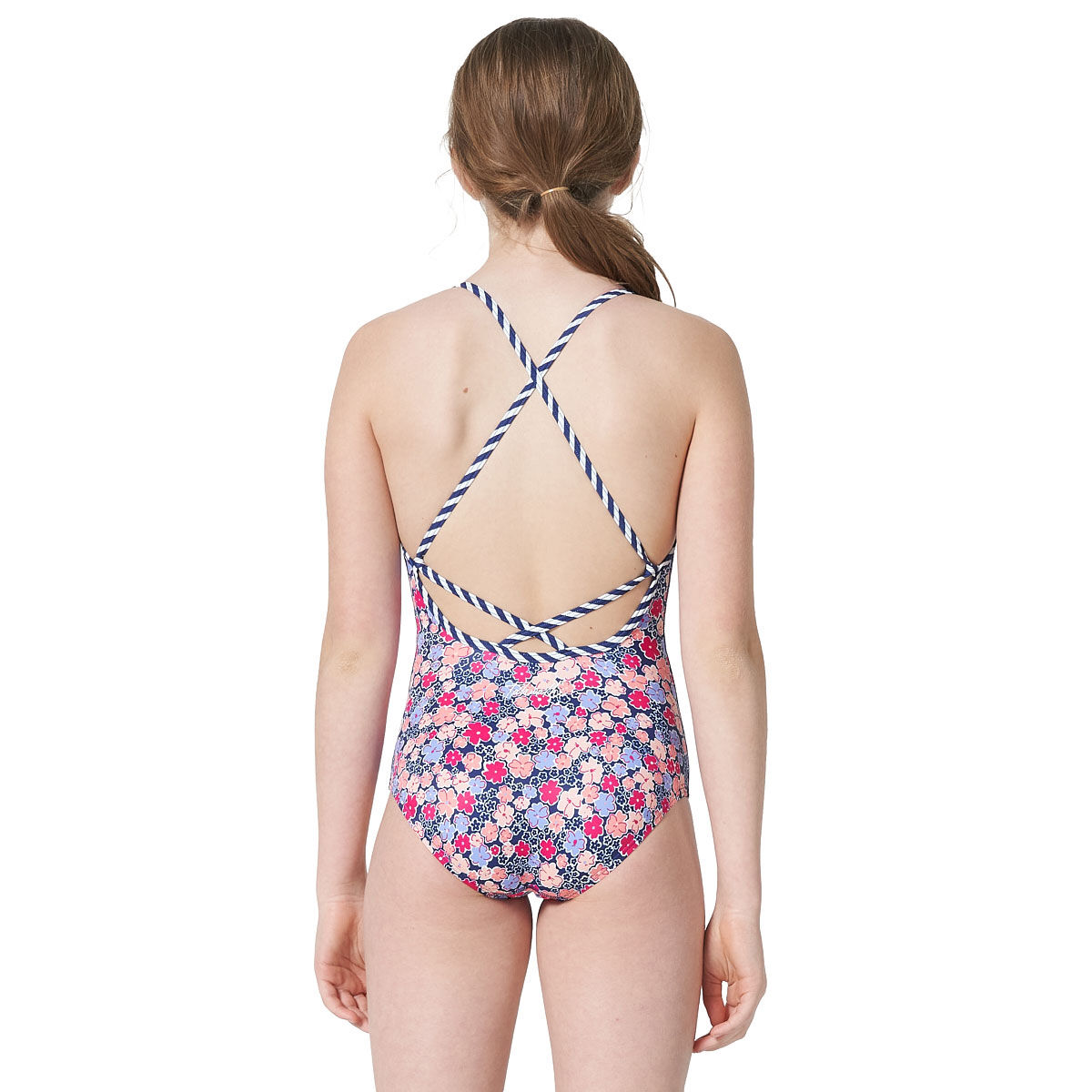 Tahwalhi Girls Floral Stripe One Piece Swimsuit