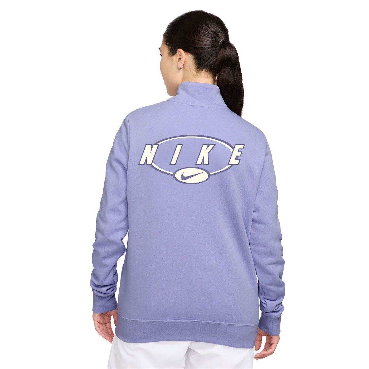 Nike Womens Sportswear Club Fleece Mock Neck Half Zip Graphic Sweatshirt