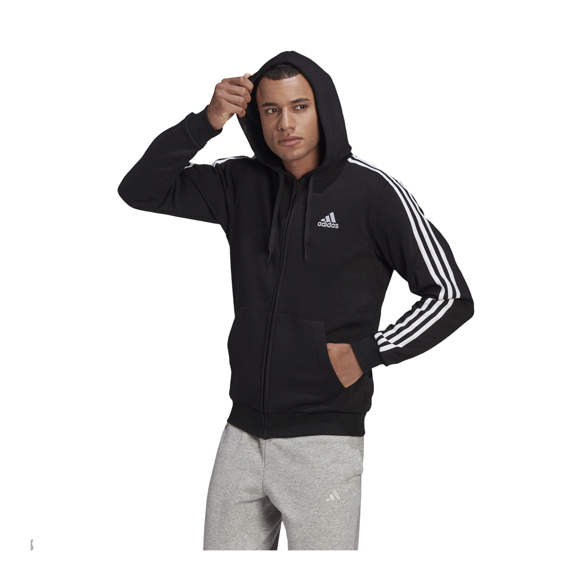 adidas Mens Essentials 3-Stripes Full Zip Fleece Hoodie