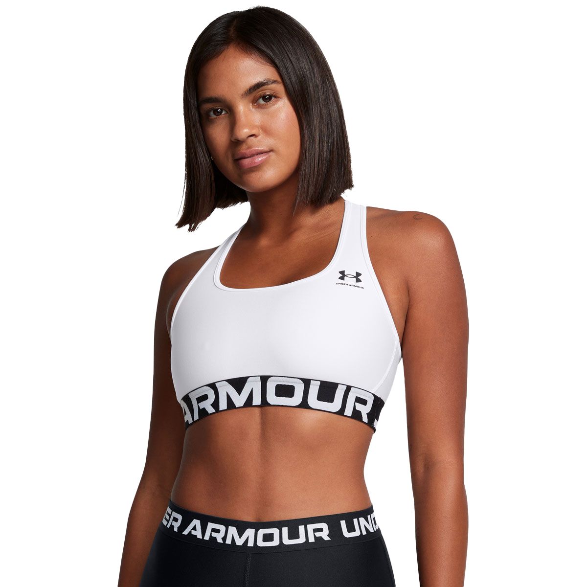 Under Armour Womens HeatGear Authentics Mid Support Branded Crop Sports Bra