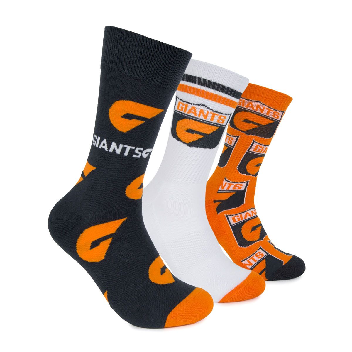 Footies GWS Giants 3 Pack Socks Gift Box