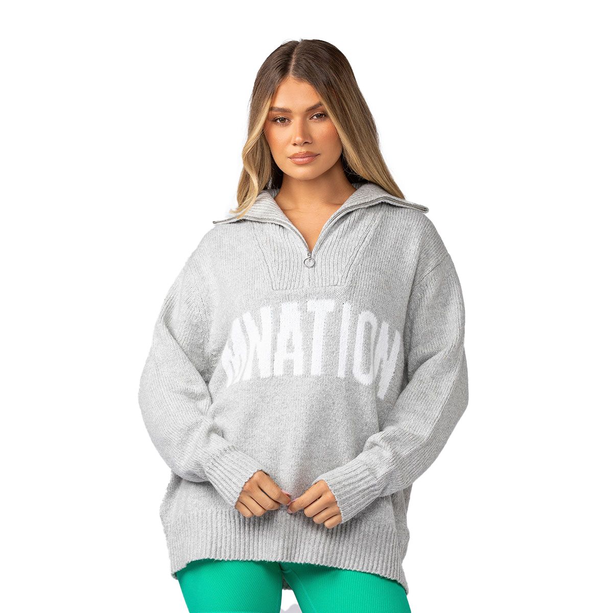 Muscle Nation Womens Heritage Oversized Quarter Zip Knit