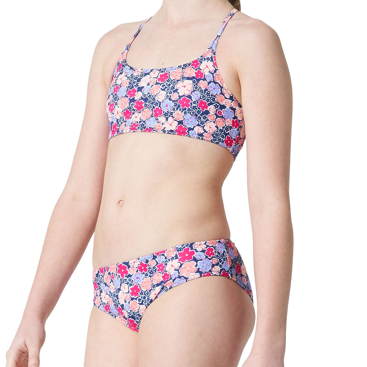 Tahwalhi Girls Reversible Floral Stripe Bikini Set Print 14