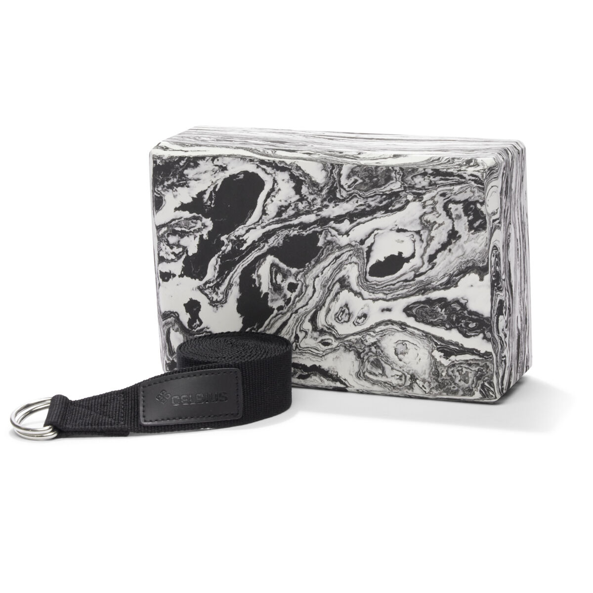Celsius Marble Yoga Block And Strap Combo