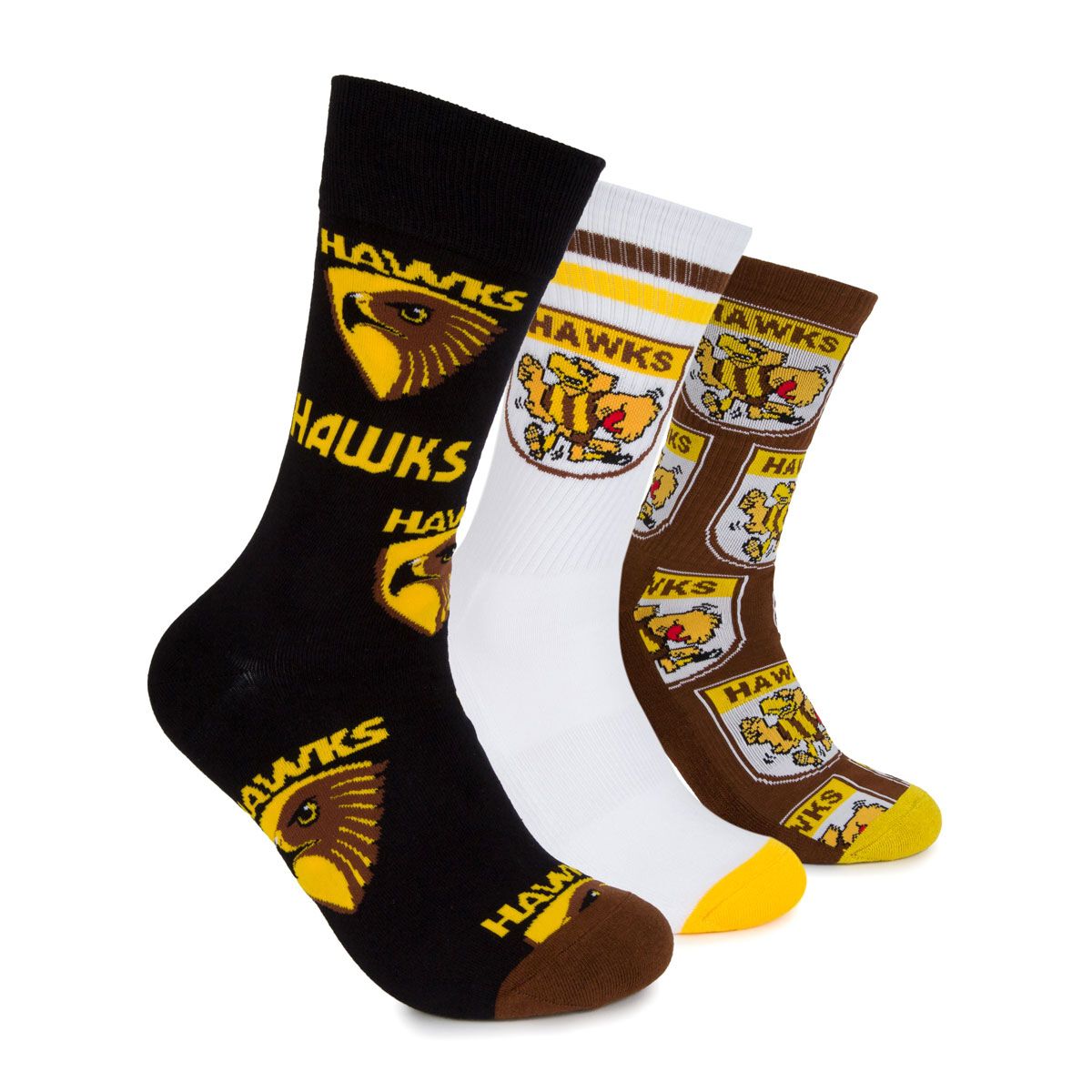 Footies Hawthorn Hawks 3 Pack Socks Gift Box