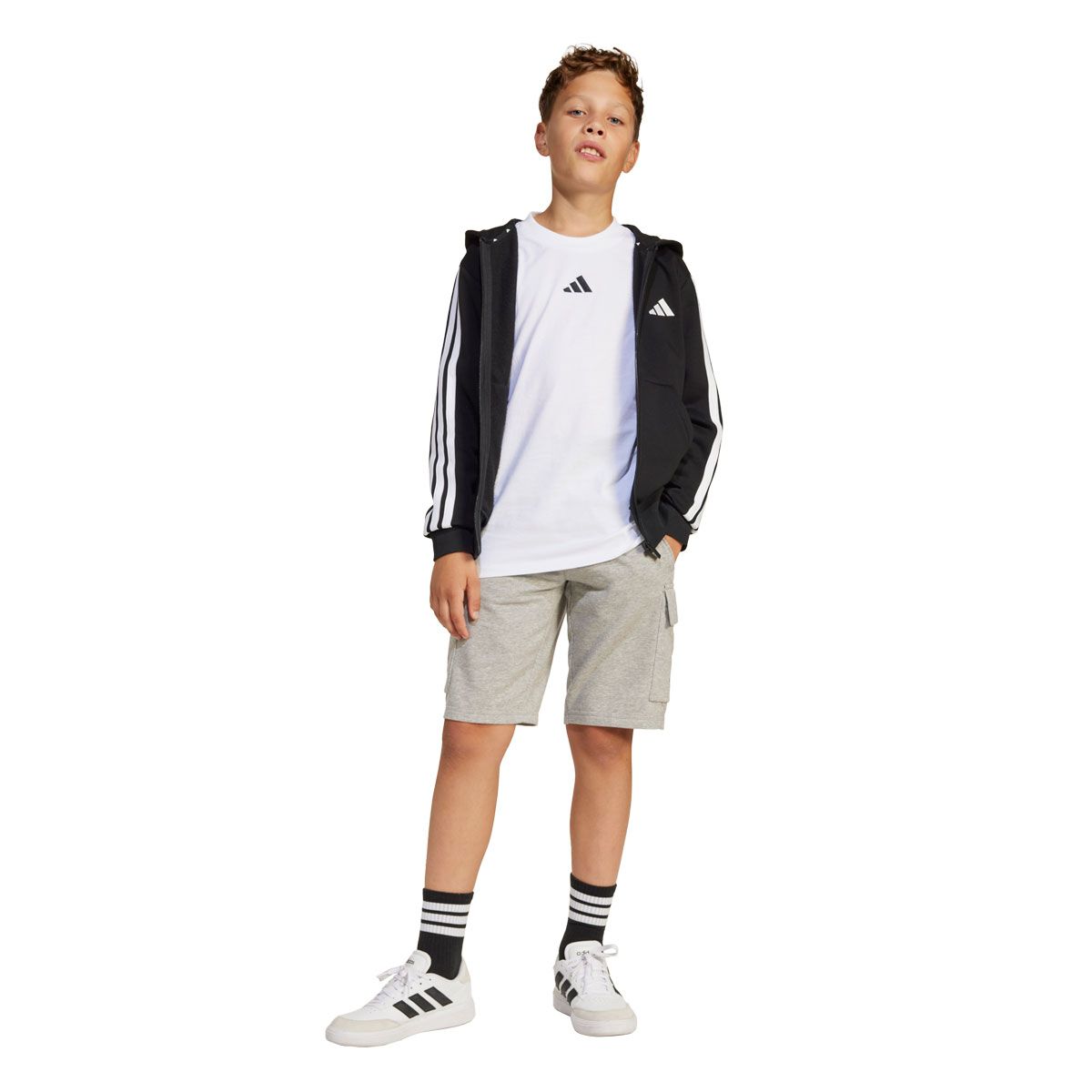 adidas Junior Essentials Fleece 3-Stripes Full Zip Hoodie