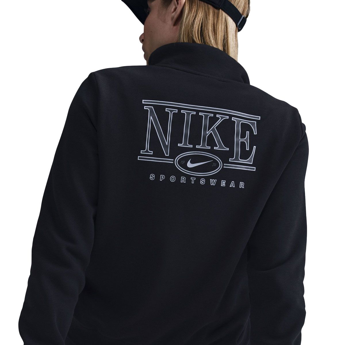 Nike Womens Sportswear Club Fleece Mock Neck Half Zip Graphic Sweatshirt