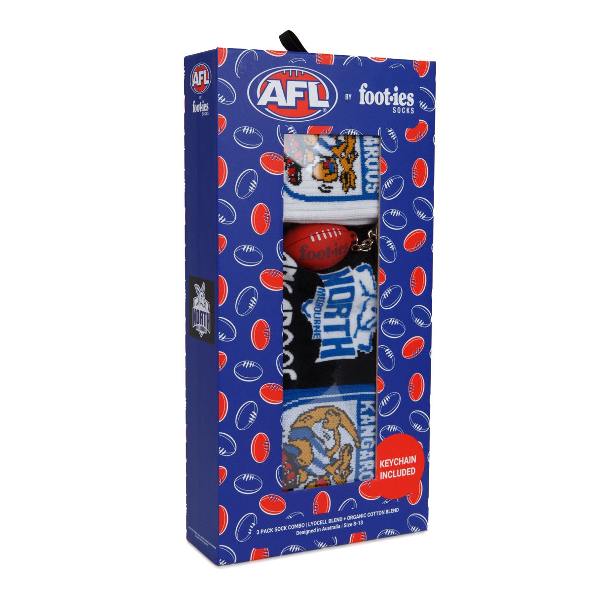 Footies North Melbourne Kangaroos 3 Pack Socks Gift Box