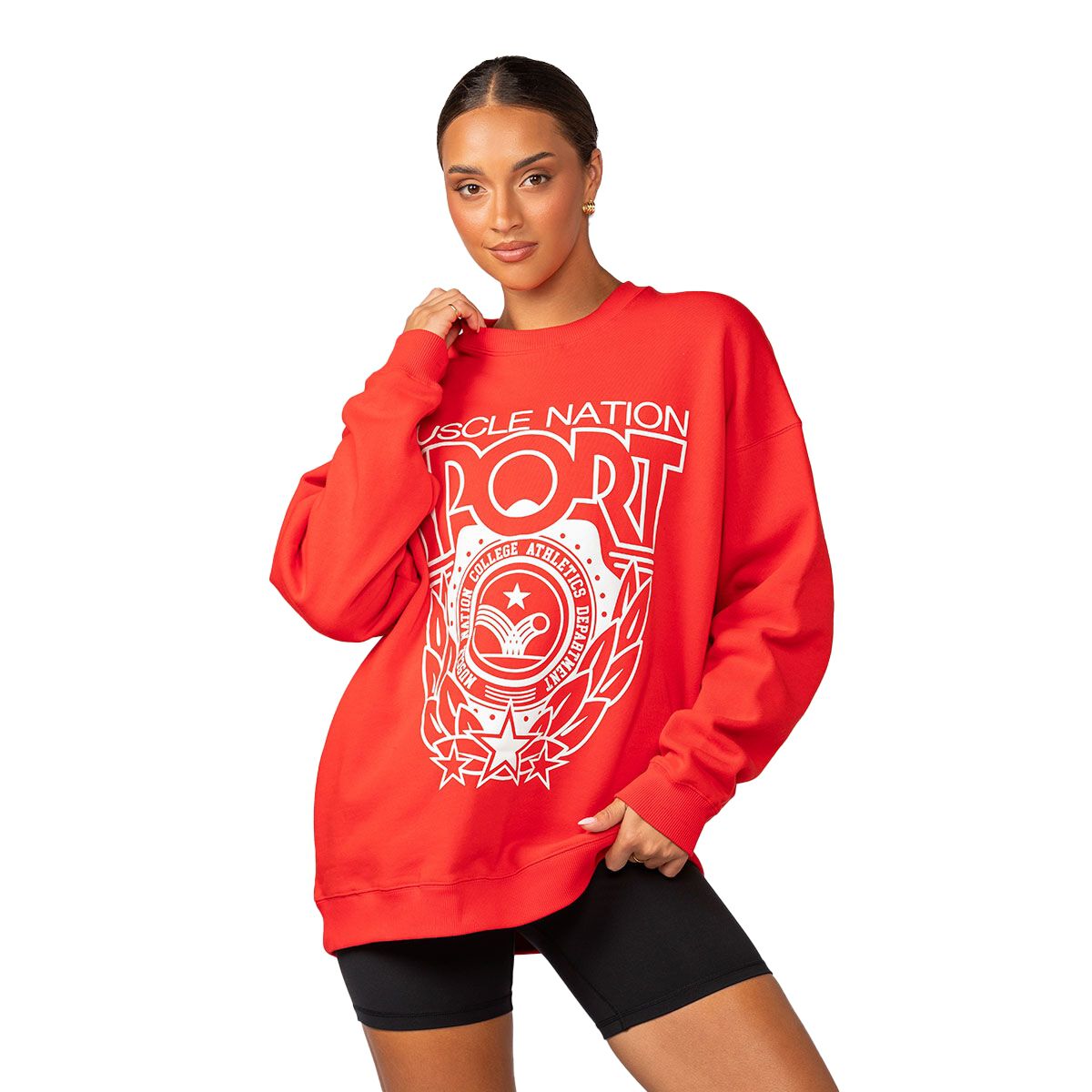 Muscle Nation Womens Athletics Oversized Pullover Sweatshirt